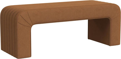 Modern Arch Channel Bedroom Bench Ottoman, 48" Entryway Bench and Shoe Rack, Soft Cushion Bench for Bedroom End of Bed, Ottoman Bench for Living Room, Bedroom, Entryway (Beach Rust Velvet)