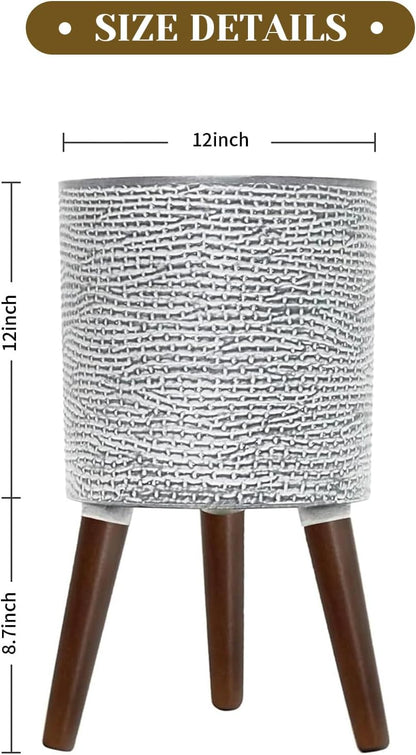 Flower Pot with Legs Tall Flower Pot with Drainage Holes for Indoor and Outdoor Decorative Planting (Gray Wave, 12 Inches)