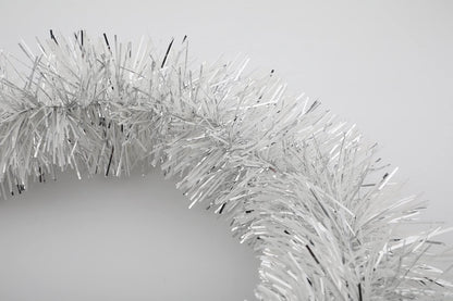 25 ft Long Roll Silver & White Tinsel Twist Garland, Shiny Metallic Foil Decorations for Halloween, Parade Floats, Christmas Eve, New Year Parties (4" x 25' roll, Silver & White)