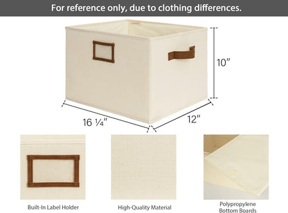 StorageWorks Storage Baskets for Shelves, Foldable Fabric Closet Storage Bins with PU Handles, Fabric Storage Bins Clothes Organizer, Ivory White, 3-Pack, Extra Large