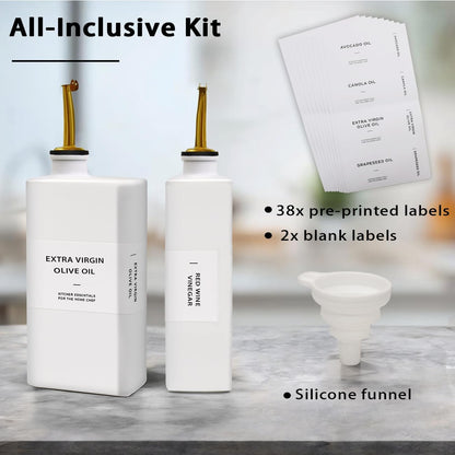 Olive Oil Dispenser Bottle for Kitchen, 16.9oz Soy Sauce Dispenser, UV Protected Oil&Vinegar Cruet Set, Soy Sauce Dispenser (White, Set of 2)