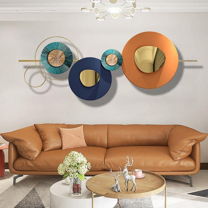 Metal Geometric Round Wall Art Abstract Metal Wall Decor for Living Room, 3D Modern Orange Circle Large Wall Art Circular Wall Decor Hanging Wall Sculptures Artwork for Outdoor Bedroom (Orange)