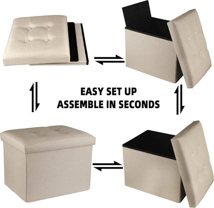 ALASDO Storage Ottoman Footrest Stool Small Ottoman with Storage Foldable Ottoman Foot Rest Footstool Bench for Living Room 17x13x13inches Beige