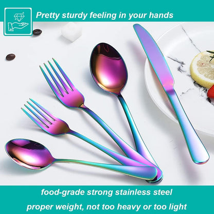 20 Pcs Rainbow Silverware Set for 4, Food Grade Stainless Steel Flatware Set, Eating Utensils Sets Include Fork/Knife/Spoon,Home Kitchen Tableware Set, Reusable Cutlery Set, Dishwasher Safe