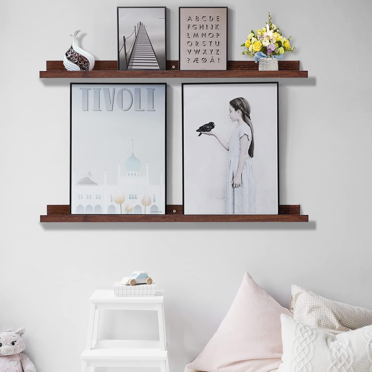 AZSKY 48 Inch Long Floating Shelves for Wall Large Picture Ledge Walnut Photo Ledge Wall Shelf Bookshelf for Home Decor Bathroom Kitchen Spice Rack Gallery Kids Book