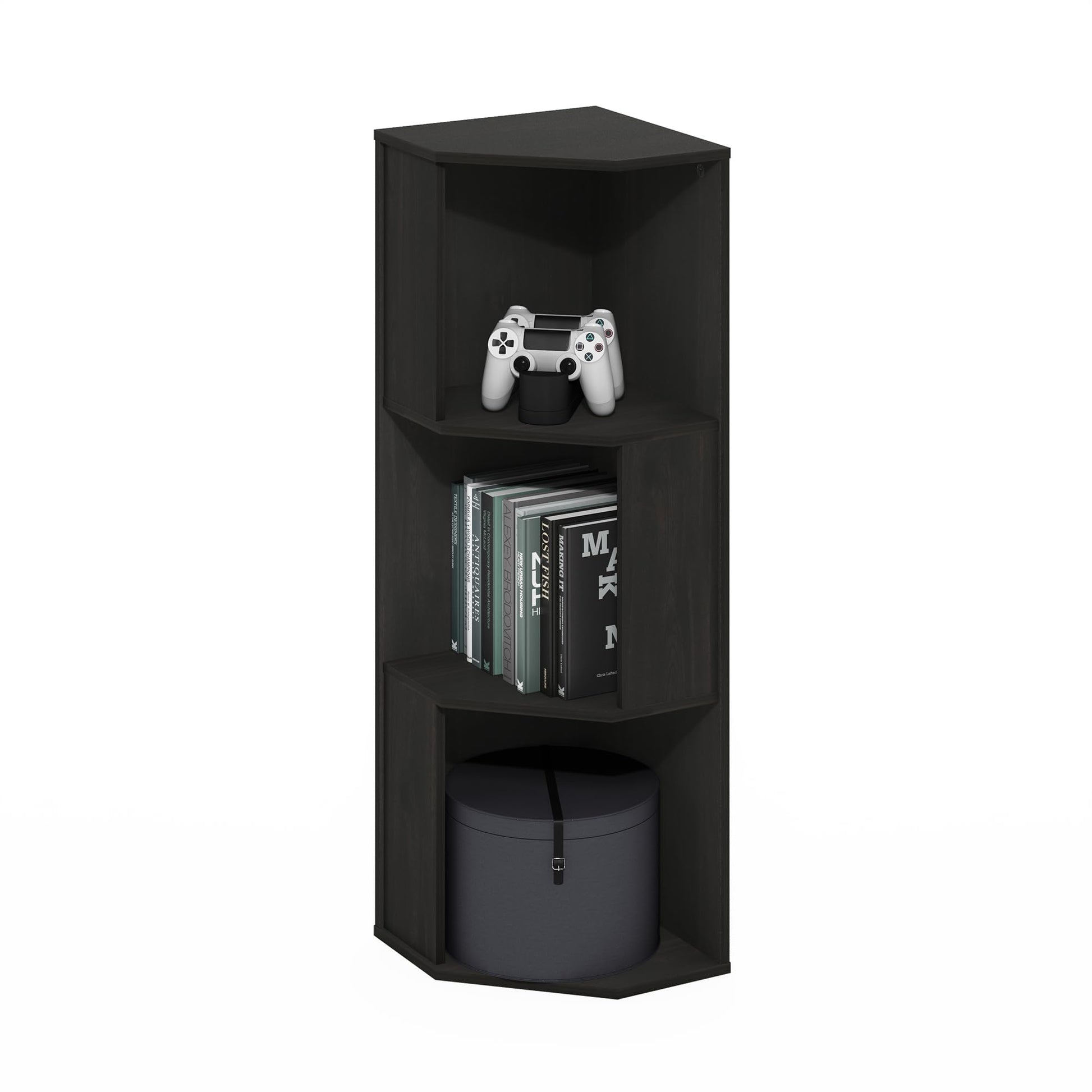 Furinno ECON Corner Shelf, 3-Tier Corner Book Shelf, Standing Storage Shelves, Cube Display Rack