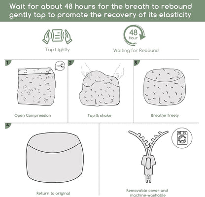 HIGOGOGO Round Stuffed Pouf Ottoman, Pu Leather Poufs with Foam Chunk Filling Foot Stool Storage Ottoman, 26 X 18 Floor Poufs Foot Rest for Living Room, Brown