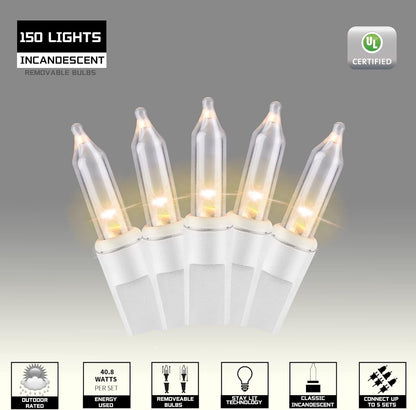 150LIGHTS WARM WHITE Extra-Bright With End Connectors Christmas Decorative Lights 9.72m UL Certified Mini String Light Set Waterproof for Home Garden Holiday Christmas Tree Party Patio Wedding