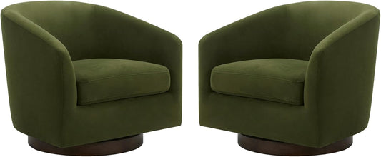CHITA Swivel Accent Chair, FSC Certified Upholstered Velvet Barrel Chair for Living Room Set of 2, Fully Assembled, Forest Green