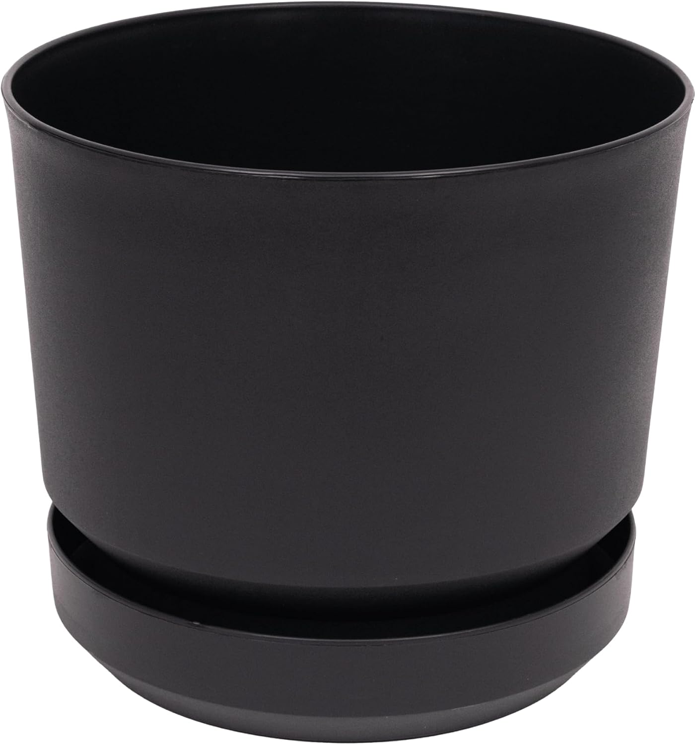 Elly Décor 14 inch Plastic Cylinder Planter Pot with Self-Watering Saucer and Drainage Hole,Lightweight & Extremely Durable, 14"x 14", Black
