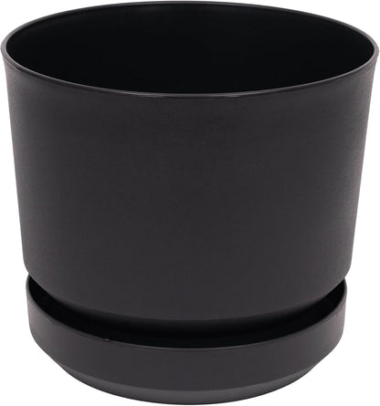Elly Décor 14 inch Plastic Cylinder Planter Pot with Self-Watering Saucer and Drainage Hole,Lightweight & Extremely Durable, 14"x 14", Black