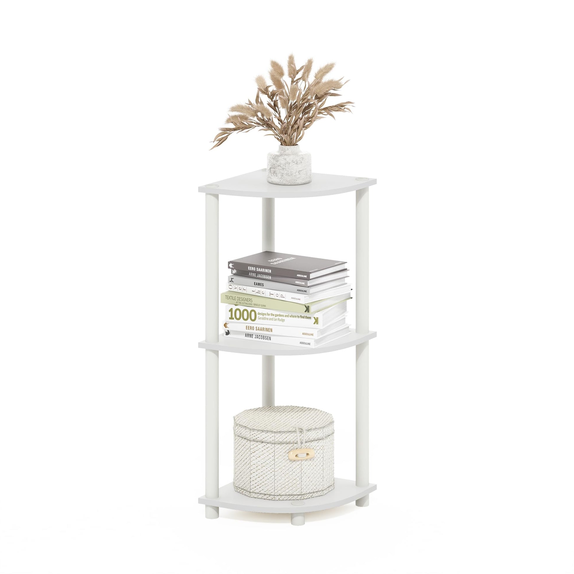 Furinno Turn-N-Tube Corner Shelf, 3-Tier Corner Bookshelf, Display Storage Shelves with Open