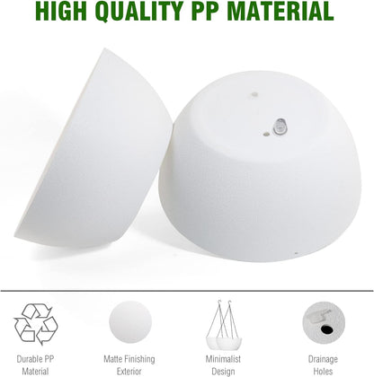 13 inch Large Hanging Planters Plant Pots for Outdoor Indoor Plants with Drainage Holes and Chain, 2 Pack Round Hanging Flower Pots for Garden Home Porch Decor, White