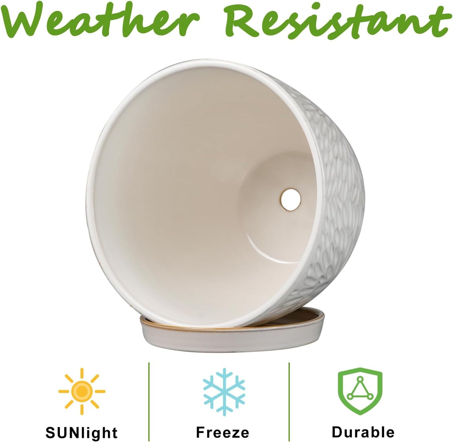 G EPGardening 8 Inch Ceramic Plant Pot with Drainage Hole and Saucer Round Planter Pot for Indoor Outdoor Plants Modern Large Flower Pot White