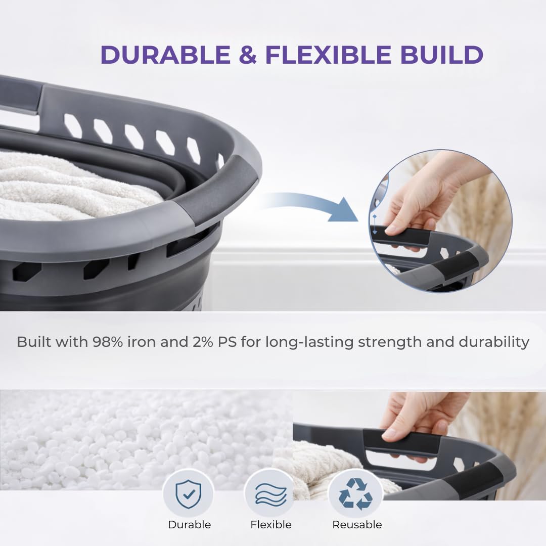 Laundry 360 Collapsible Laundry Basket 40L | Portable | Space Saver Storage | Hold 2 Loads | Store