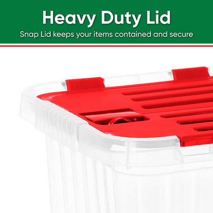 Superio Red Storage Box with Red Hinged Lids, Plastic Container Bins for Organizing with Attached
