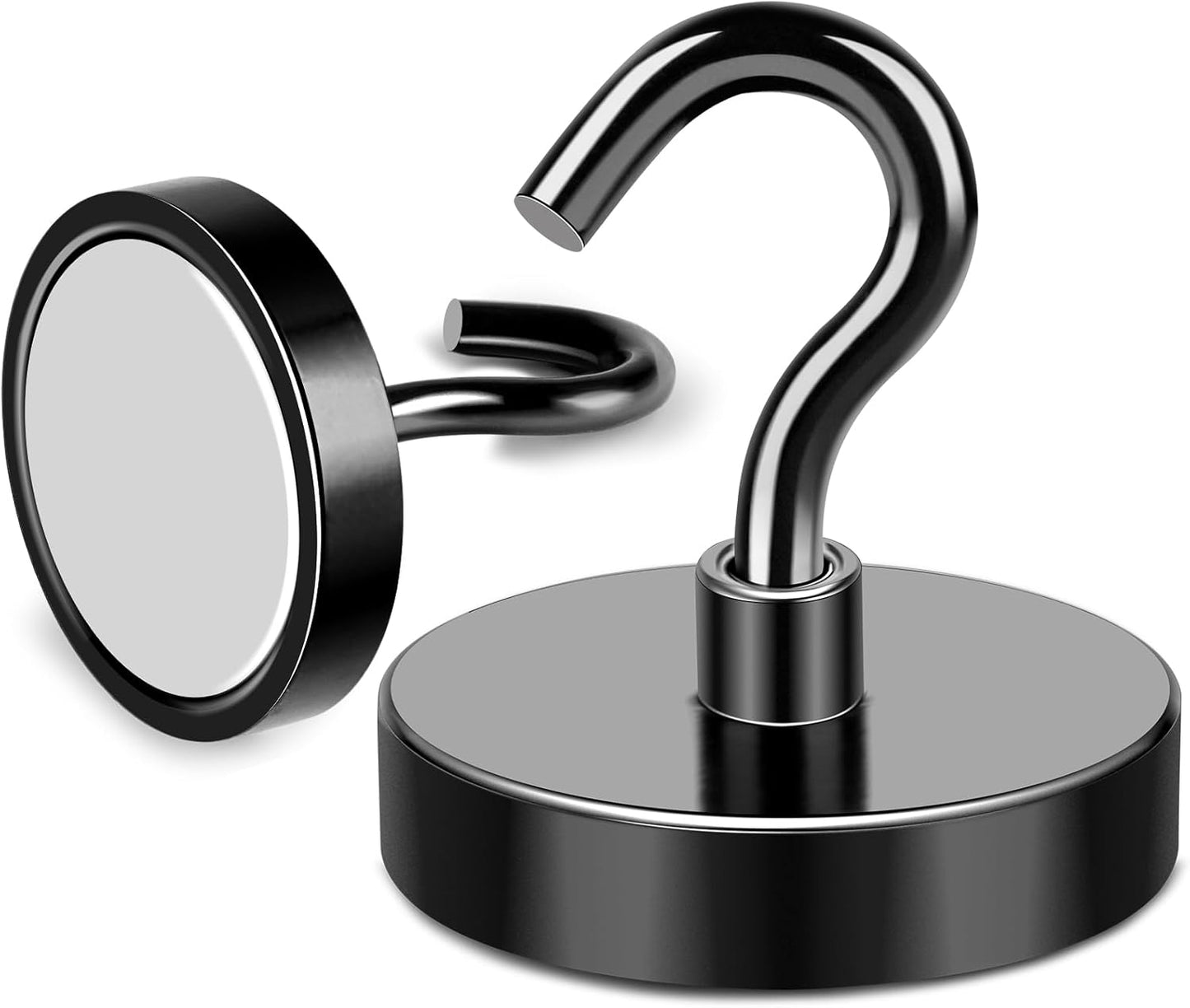 MIKEDE Black Magnetic Hooks Heavy Duty, 150LB+ Strong Neodymium Magnets for Refrigerator, Magnetic Hooks with Epoxy Coating for Hanging, Magnets with Hooks for Cruise, Home, Workplace - 10 Pack