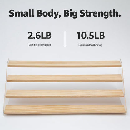 nianfeng Tiered Spice Rack, 4-Tier Spice Pantry Kitchen Cabinet Organizer, 19.9-Inch, Natural Wood Acrylic Stair Riser Stand, Countertop Seasoning Shelf