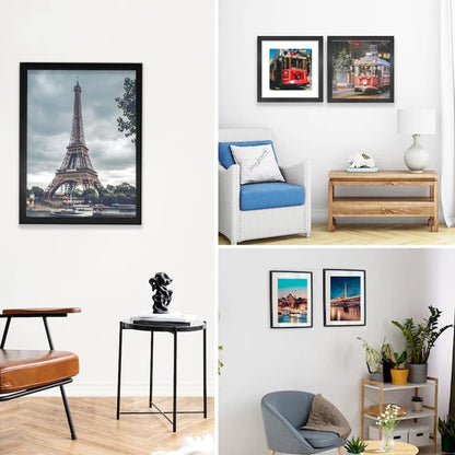 8x8 Picture Frame Set of 6, Display Pictures 5x5 with Mat or 8x8 Without Mat for Wall Mounting or Table Top Display,Black