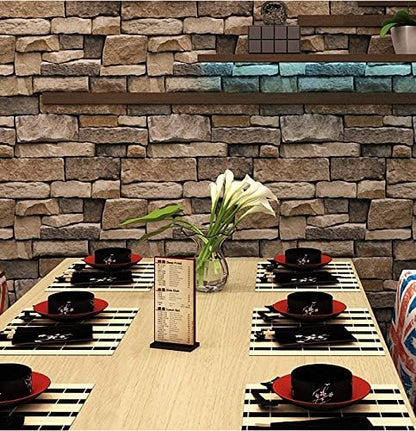 TUOKING Peel and Stick Stone Wallpaper Self-Adhesive Removable Wallpaper Home Decoration for Bedroom, Kitchen 17.7 in x 32 ft, Stone Brick