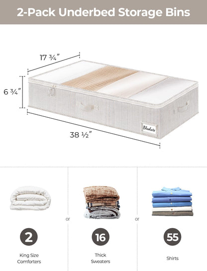 StorageWorks Extra Large Under Bed Storage Containers with Handles and Label Holder, 2 Pack Ultra-thick Fabric Underbed Bins, Closet Organizer for Clothes, Blankets, Sweater