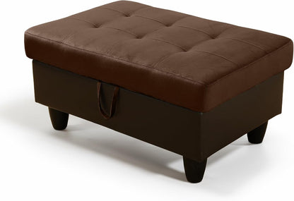 Ottoman Rectangular Storage Ottoman Bench, Flannel Footrest Stool Footstool with Lid for Living Room, Bedroom, Entryway, Brown&Black, 35"x23.5"x17.5"