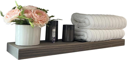 joelsantiques 24 Inch Wooden Floating Shelves for Wall - 24x6x2 in - Made of Natural Wood - Short Heavy Duty Rustic Wall Shelves for Bedroom - Perfect for Bathroom, Kitchen - Grey