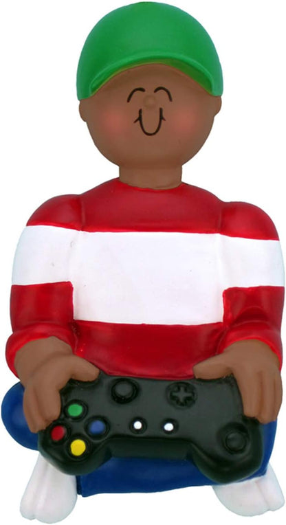 Personalized Video Game Ornaments 2024 - African American Boy Gamer Ornaments for Christmas Tree Game Controller Ornament Gaming Ornaments for Christmas Tree Video Game Christmas Ornaments by Elves