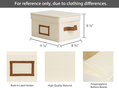 StorageWorks Storage Bins with Lids, Decorative Storage Boxes with Lid and PU Handles, Foldable Storage Baskets for Closet, Shelves, Stackable, Ivory, Medium, 3-Pack