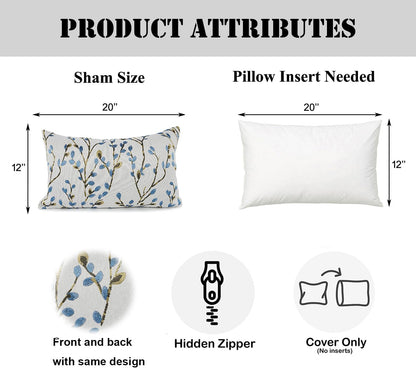 YOUR SMILE Classical Embroidery Jacquard Blue Square Decorative Throw Pillow Case Cushion Cover,12x20 inch