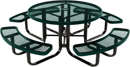 Coated Outdoor Furniture Heavy-Duty Portable Outdoor Kids Table with Umbrella Hole, Expanded Metal Kids Picnic Table, Commercial-Grade, Made in America (46 In, Round, Childrens, Dark Green)