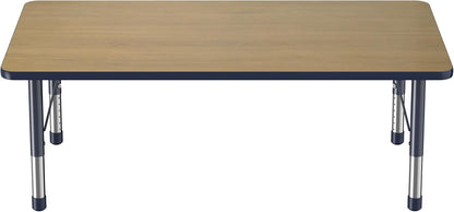 FDP Rectangle (36 x 60 inch) Classroom Table with Adjustable Chunky Toddler Legs (15-24 in); Preschool, Kinder and Daycare Furniture - Pasadena Oak Top/Navy Edge and Legs