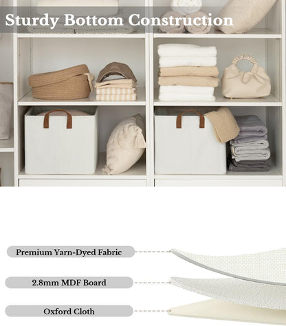 StorageWorks 45L Extra Large Fabric Storage Bins with PU Handles, Storage Baskets for Organizing, Large Laundry Basket, 2-Pack, Beige, 19" L X 13.25" W X 11" H