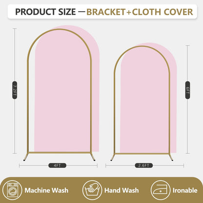 Arch Backdrop Stand and Cover Set, 2 Metal Balloon Arch Backdrop 7.2ft 6ft, Gold Arched Stand Frame for Wedding, Parties,Birthday, Backdrop Decorations (Pale Pink,7.2ft+6ft)