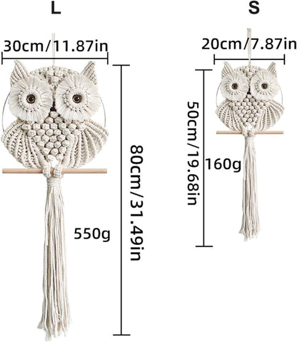 Achart Owl Macrame Wall Hanging-Hand Woven Boho Tapestry-Macrame Wall Decor -Owl Decor for Bedroom, Living Room, Nursery (Beige-L&S)