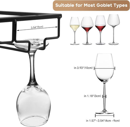 Xverycan Wine Glass Rack Under Cabinet, 6 Row Extreme Large Stemware Hanger, Metal Wine Goblet Holder, DIY Bar Glass Storage Rack for Bar Counter, Kitchen, Screws Included (Black)