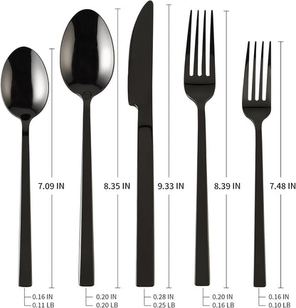 Stainless Steel Flatware Set Hand Forged 18/10 Silverware Set Mirror Black Cutlery Set with Cuboid Handle Matte Finished 20 Pieces Home Event Use Wedding Housewarming Gift Service for 4