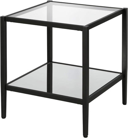 Henn&Hart 20" Wide Square Side Table with Mirror Shelf in Blackened Bronze, Table for Living Room, Bedroom