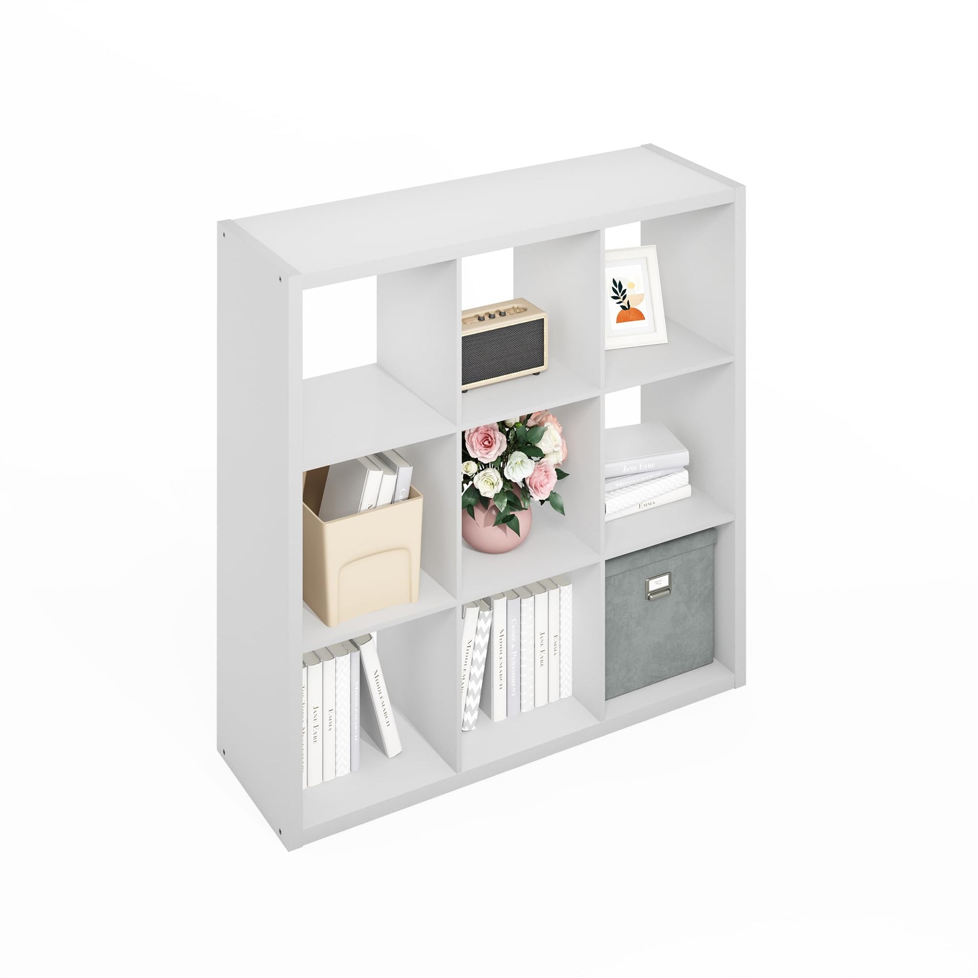 Furinno Simple 9-Cube Storage Organizer, Display Shelf, White