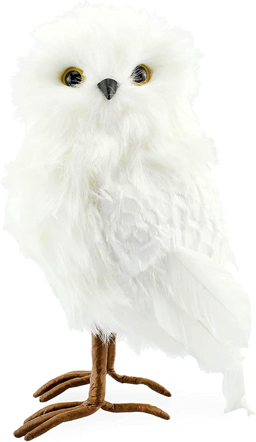Fake Stuffed Owl Figure, 11-Inch Tall Bird for Craft, Halloween Prop or Christmas Tree Topper Use
