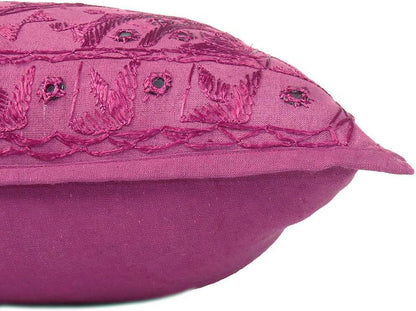 Eyes of India Embroidered Decorative Boho Throw Pillow Cover with Mirrors, Handmade Bohemian Accent Cushion Case for Sofa Couch Bedroom Living Room (Burgundy, 16" x 16")