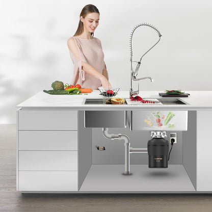 Garbage Disposal 1/2 HP Easy install Quiet with Stopper Power Cord, Kitchen sink Food Waste Disposer Continuous Feed, Stainless Steel Grind Half Horsepower AC Motor Unit (MAX-3)