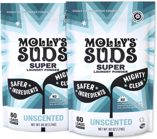 Molly's Suds Unscented Super Powder Detergent | Extra Strength Laundry Soap, Stain Fighting |