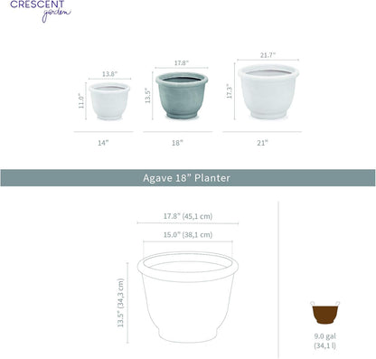 Crescent Garden Agave Planter, Charming Old-World Plant Pot, 18-Inch (Parchment)