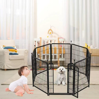 12 Panels Tall Garden Fence Animal Barrie, 48 in(H) X26.6 Ft(L) Wide Door Low Threshold Dog Fence, Black Pet Fence Outdoor, Garden Fence with Gate, Dog Fences Outdoor for Yard