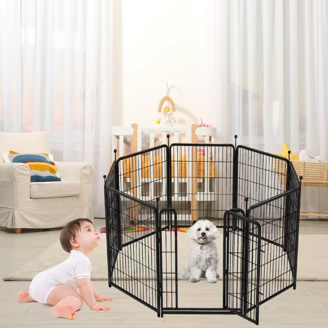 10 Panels Dog Fence Outdoor for Yard, 56 in(H) X22.1 Ft(L) Gate 17.7 Inches Wide with Low Sills, Tall Garden Fence with Gate,Heavy Duty Temporary Fencing for Dogs