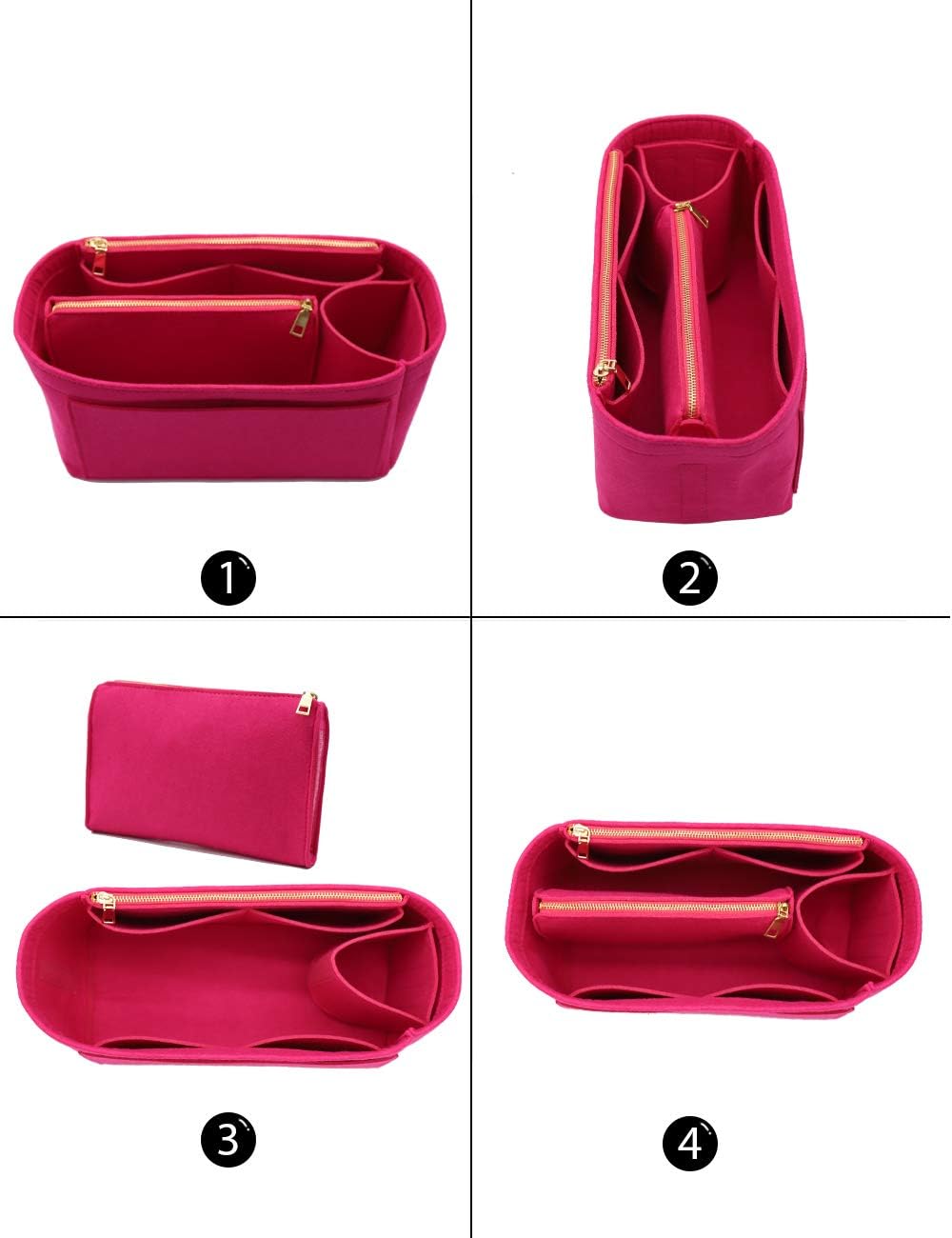 LEXSION Felt Purse Bag Organizer Insert with zipper Bag Tote Shaper Fit Speedy Neverful PM MM