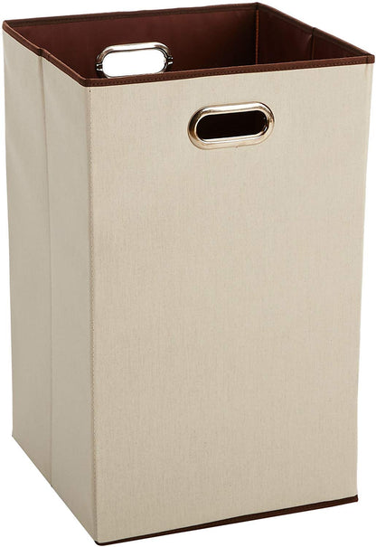 Amazon Basics Rectangular Foldable Laundry Basket Hamper, Beige/Brown
