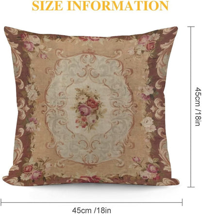 RURALS Antique Rose Floral French Aubusson Rug Decorative Pillow Covers Cozy Soft Throw Pillowcase Square Couch Cushion Cover for Home Decor Sofa Living Room Bed Car 18x18 Inch
