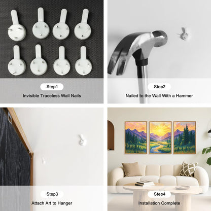 HPNIUB Vintage Mountain Framed Canvas Wall Art Set, Boho Sunrise Art Prints, Forest Nature Wilderness Art Paintings, Modern Farmhouse Pine Tree Wall Decor for Living Room Bedroom, Office- 16"x24"x3